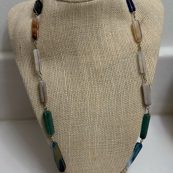 Long Agate Stone Bead Necklace Colorful Gemstone Fashion Jewelry - Picture 2 of 3